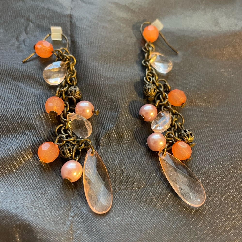 Elegant Orange and Pink Dangle Earrings